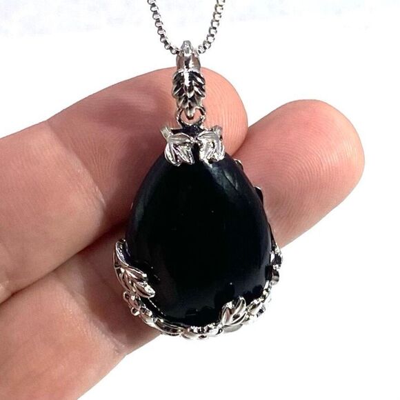 ASZ Striking Black Onyx & Sterling 925 Silver Necklace - Picture 3 of 9